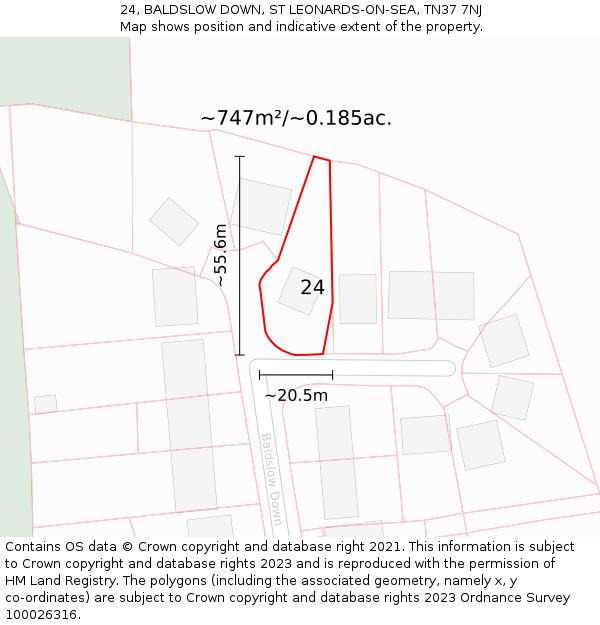 24, BALDSLOW DOWN, ST LEONARDS-ON-SEA, TN37 7NJ: Plot and title map