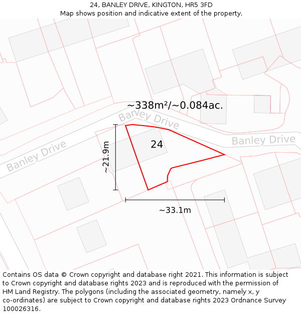 24, BANLEY DRIVE, KINGTON, HR5 3FD: Plot and title map