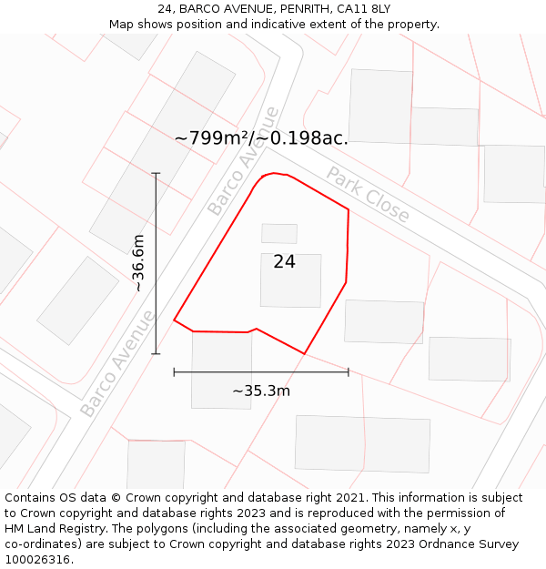 24, BARCO AVENUE, PENRITH, CA11 8LY: Plot and title map