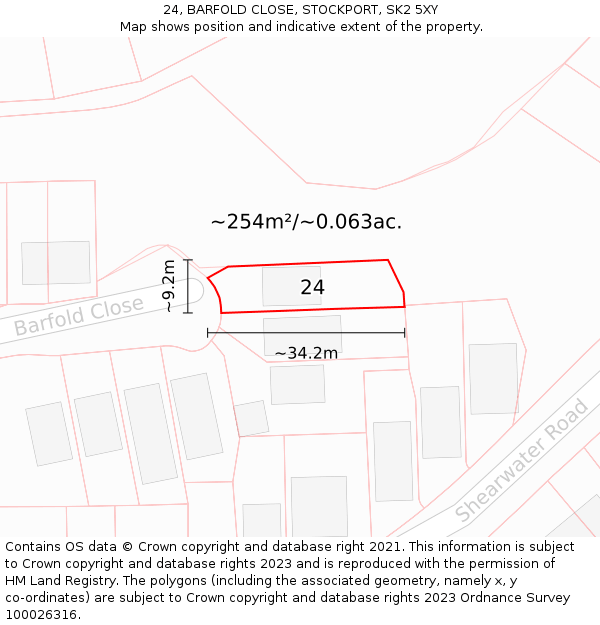 24, BARFOLD CLOSE, STOCKPORT, SK2 5XY: Plot and title map