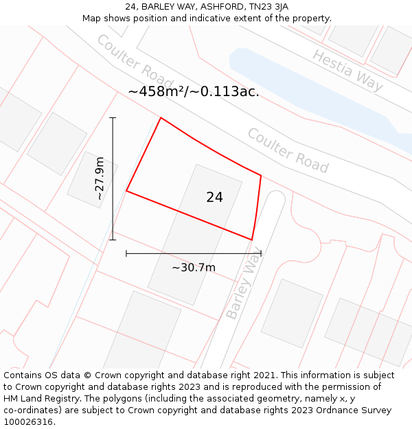 24, BARLEY WAY, ASHFORD, TN23 3JA: Plot and title map