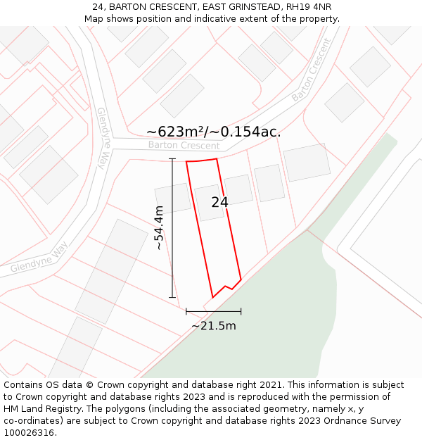 24, BARTON CRESCENT, EAST GRINSTEAD, RH19 4NR: Plot and title map