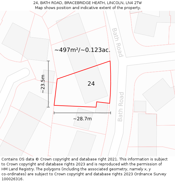 24, BATH ROAD, BRACEBRIDGE HEATH, LINCOLN, LN4 2TW: Plot and title map