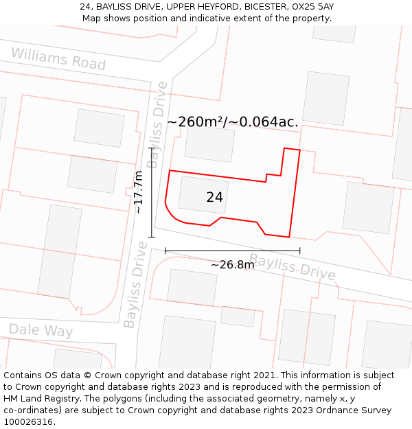 24, BAYLISS DRIVE, UPPER HEYFORD, BICESTER, OX25 5AY: Plot and title map