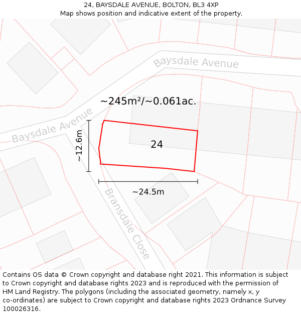 24, BAYSDALE AVENUE, BOLTON, BL3 4XP: Plot and title map