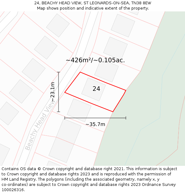 24, BEACHY HEAD VIEW, ST LEONARDS-ON-SEA, TN38 8EW: Plot and title map