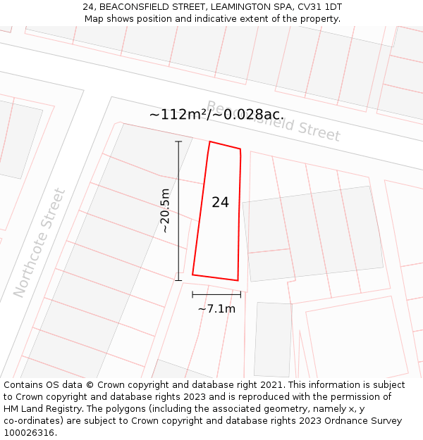 24, BEACONSFIELD STREET, LEAMINGTON SPA, CV31 1DT: Plot and title map