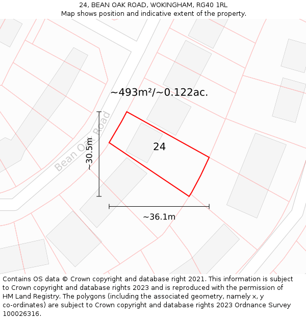 24, BEAN OAK ROAD, WOKINGHAM, RG40 1RL: Plot and title map