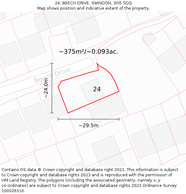 24, BEECH DRIVE, SWINDON, SN5 5DQ: Plot and title map