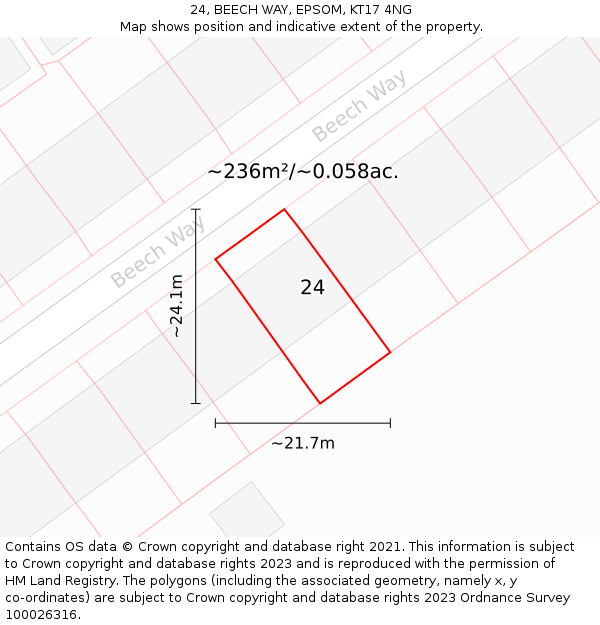 24, BEECH WAY, EPSOM, KT17 4NG: Plot and title map