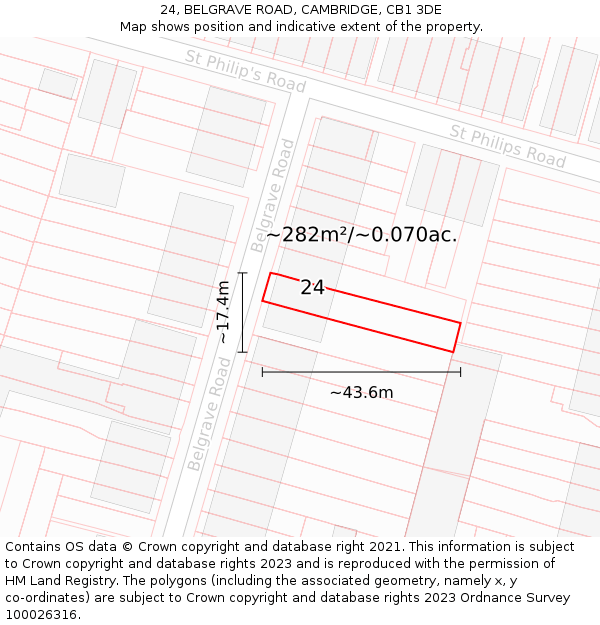 24, BELGRAVE ROAD, CAMBRIDGE, CB1 3DE: Plot and title map