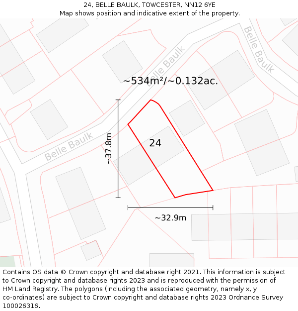 24, BELLE BAULK, TOWCESTER, NN12 6YE: Plot and title map