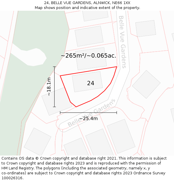 24, BELLE VUE GARDENS, ALNWICK, NE66 1XX: Plot and title map