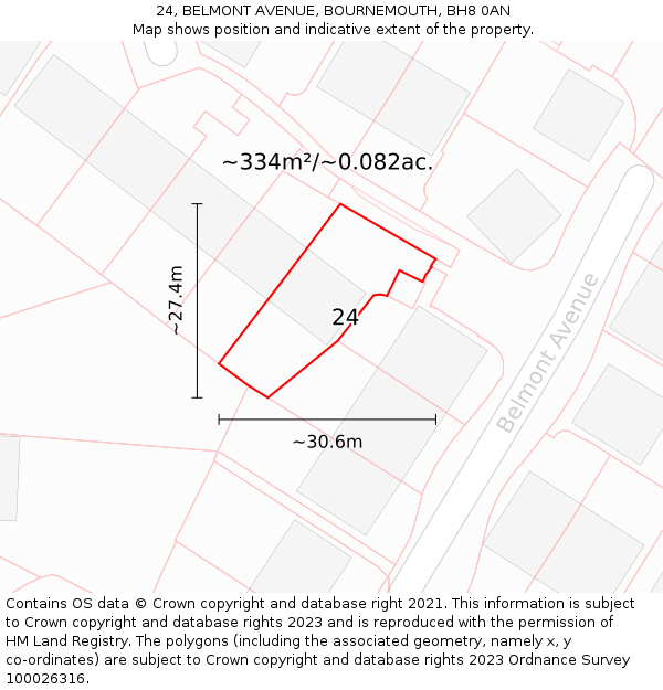 24, BELMONT AVENUE, BOURNEMOUTH, BH8 0AN: Plot and title map