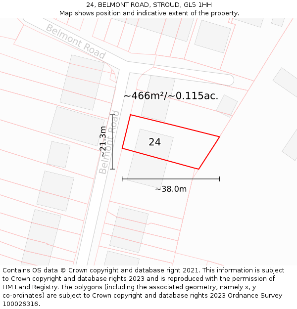 24, BELMONT ROAD, STROUD, GL5 1HH: Plot and title map