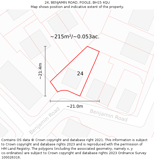 24, BENJAMIN ROAD, POOLE, BH15 4QU: Plot and title map