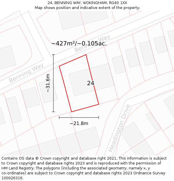 24, BENNING WAY, WOKINGHAM, RG40 1XX: Plot and title map