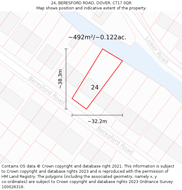 24, BERESFORD ROAD, DOVER, CT17 0QR: Plot and title map
