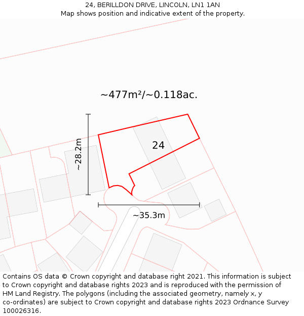 24, BERILLDON DRIVE, LINCOLN, LN1 1AN: Plot and title map