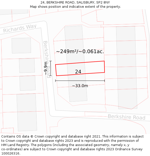 24, BERKSHIRE ROAD, SALISBURY, SP2 8NY: Plot and title map