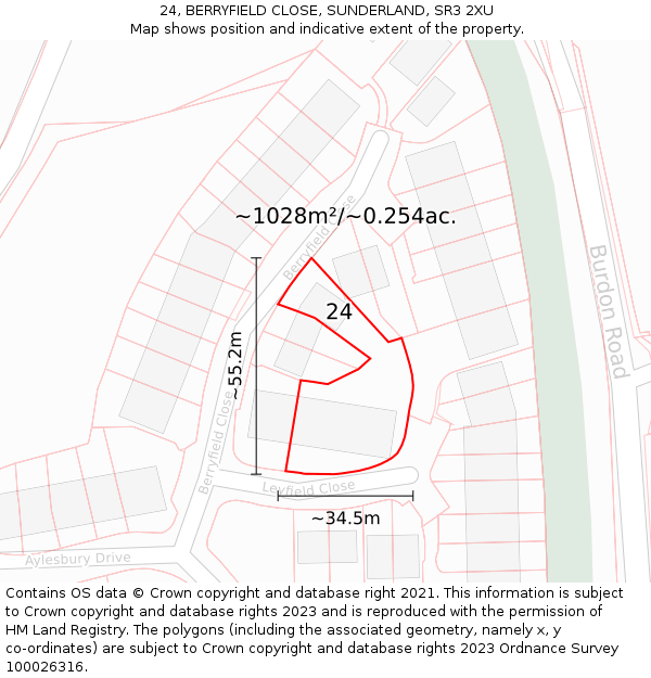 24, BERRYFIELD CLOSE, SUNDERLAND, SR3 2XU: Plot and title map