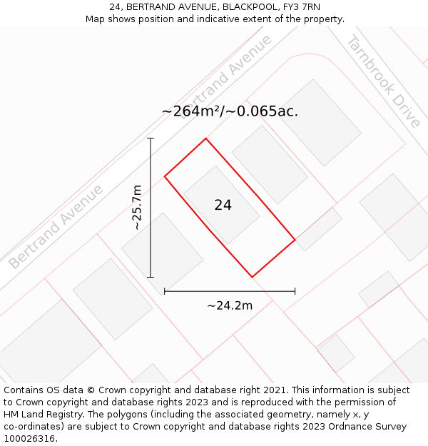 24, BERTRAND AVENUE, BLACKPOOL, FY3 7RN: Plot and title map