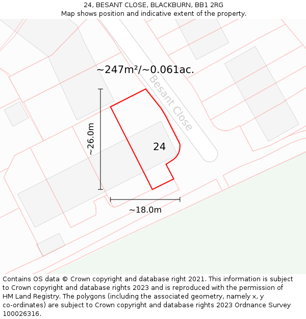 24, BESANT CLOSE, BLACKBURN, BB1 2RG: Plot and title map