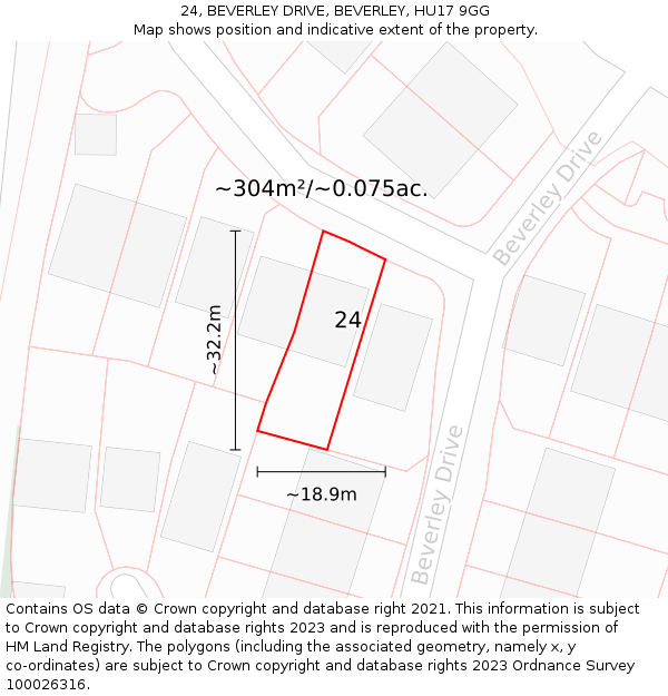 24, BEVERLEY DRIVE, BEVERLEY, HU17 9GG: Plot and title map