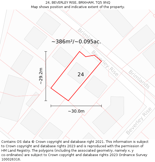 24, BEVERLEY RISE, BRIXHAM, TQ5 9NQ: Plot and title map