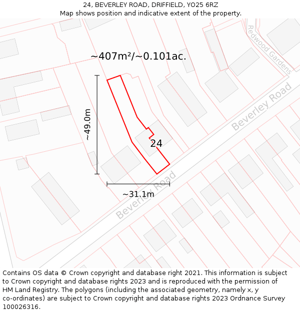 24, BEVERLEY ROAD, DRIFFIELD, YO25 6RZ: Plot and title map