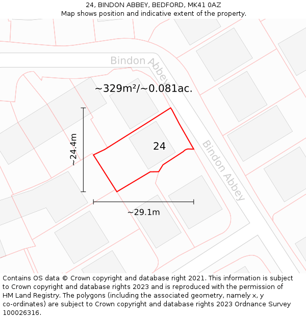 24, BINDON ABBEY, BEDFORD, MK41 0AZ: Plot and title map