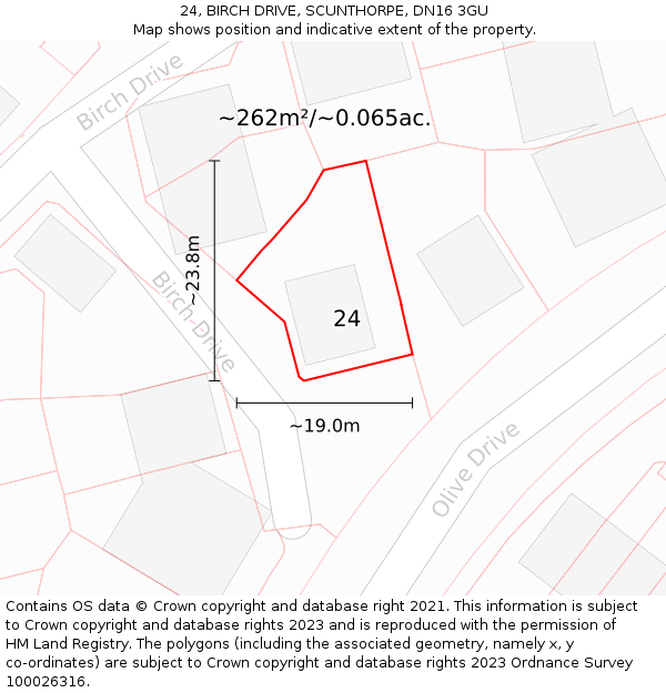 24, BIRCH DRIVE, SCUNTHORPE, DN16 3GU: Plot and title map