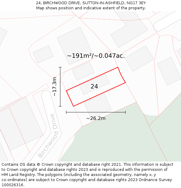 24, BIRCHWOOD DRIVE, SUTTON-IN-ASHFIELD, NG17 3EY: Plot and title map