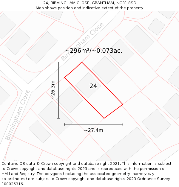 24, BIRMINGHAM CLOSE, GRANTHAM, NG31 8SD: Plot and title map