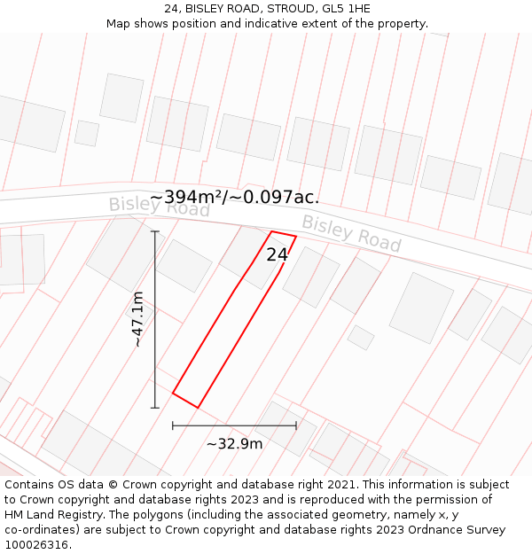 24, BISLEY ROAD, STROUD, GL5 1HE: Plot and title map