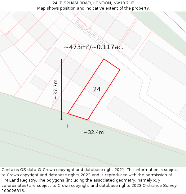 24, BISPHAM ROAD, LONDON, NW10 7HB: Plot and title map
