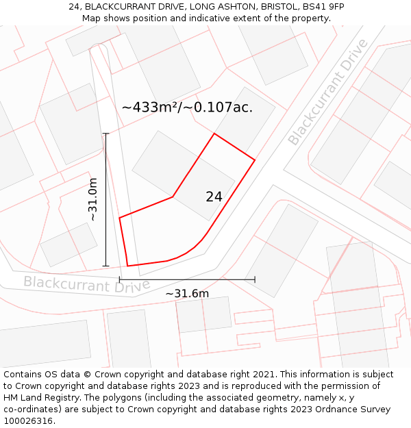 24, BLACKCURRANT DRIVE, LONG ASHTON, BRISTOL, BS41 9FP: Plot and title map