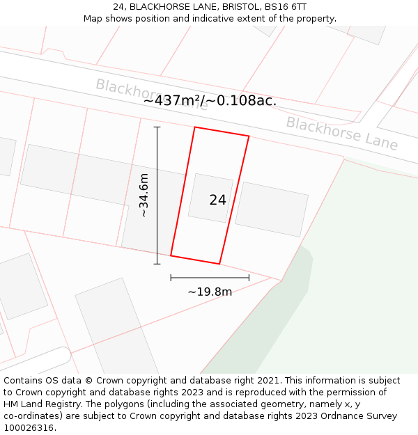 24, BLACKHORSE LANE, BRISTOL, BS16 6TT: Plot and title map