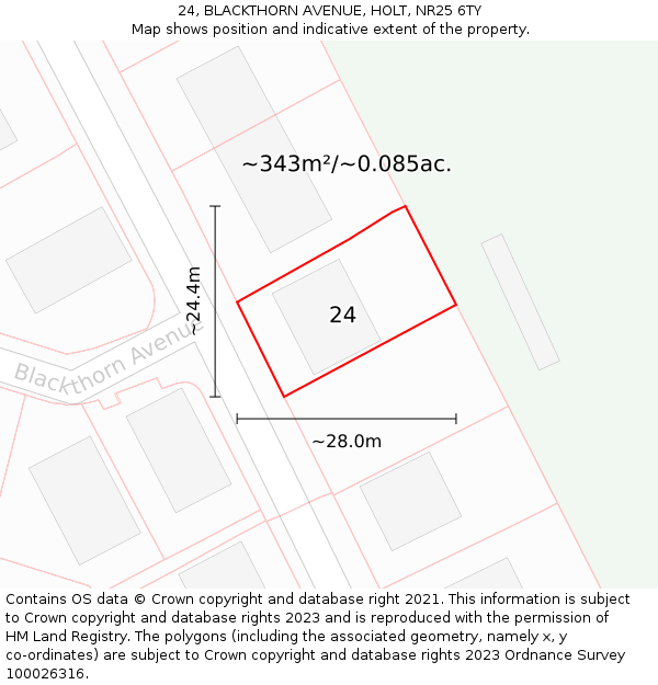 24, BLACKTHORN AVENUE, HOLT, NR25 6TY: Plot and title map