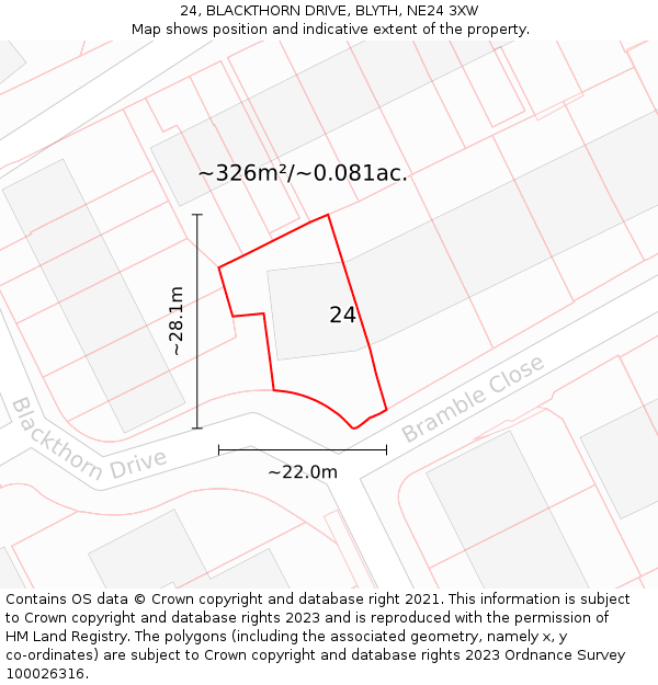 24, BLACKTHORN DRIVE, BLYTH, NE24 3XW: Plot and title map