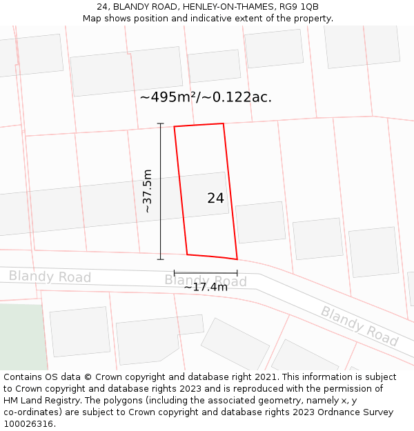 24, BLANDY ROAD, HENLEY-ON-THAMES, RG9 1QB: Plot and title map