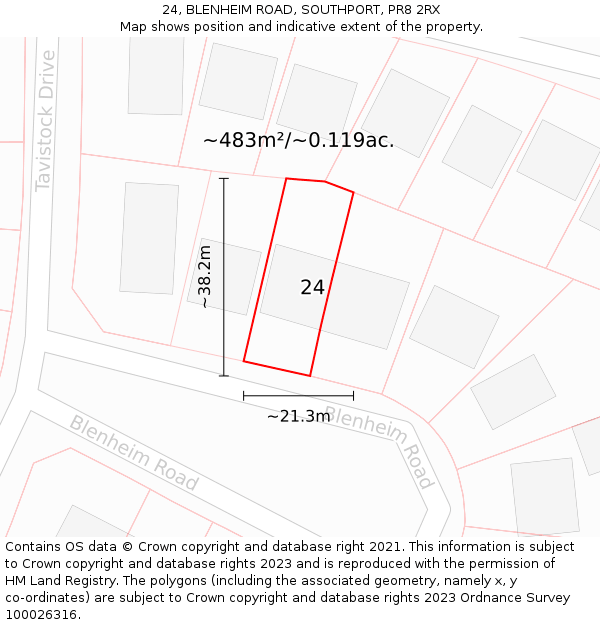 24, BLENHEIM ROAD, SOUTHPORT, PR8 2RX: Plot and title map