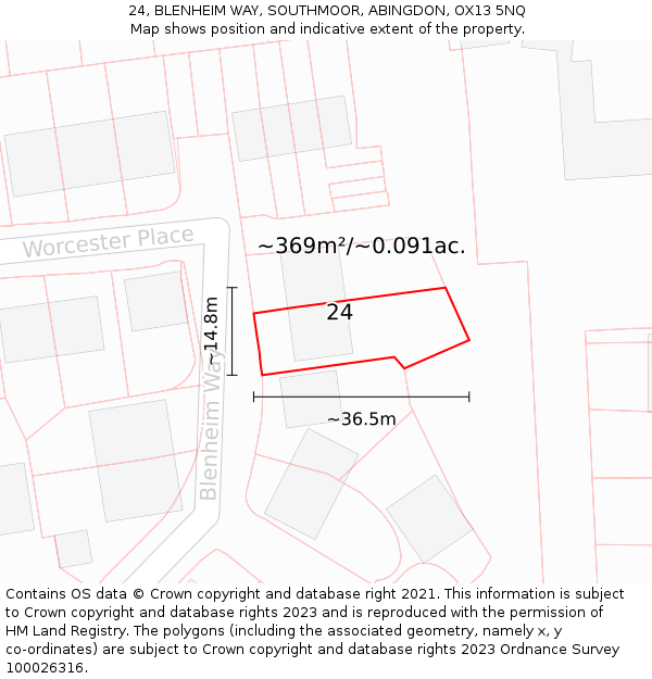 24, BLENHEIM WAY, SOUTHMOOR, ABINGDON, OX13 5NQ: Plot and title map