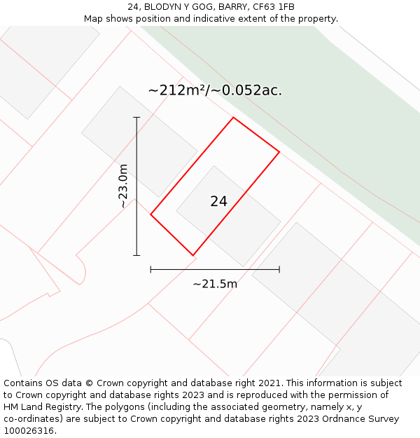 24, BLODYN Y GOG, BARRY, CF63 1FB: Plot and title map