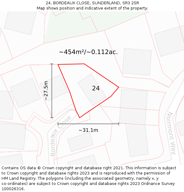 24, BORDEAUX CLOSE, SUNDERLAND, SR3 2SR: Plot and title map