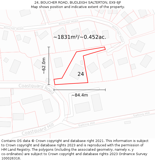 24, BOUCHER ROAD, BUDLEIGH SALTERTON, EX9 6JF: Plot and title map