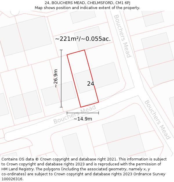 24, BOUCHERS MEAD, CHELMSFORD, CM1 6PJ: Plot and title map