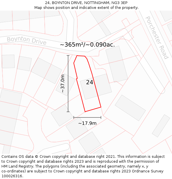 24, BOYNTON DRIVE, NOTTINGHAM, NG3 3EP: Plot and title map