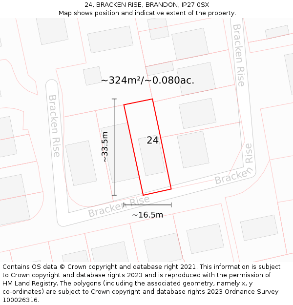 24, BRACKEN RISE, BRANDON, IP27 0SX: Plot and title map