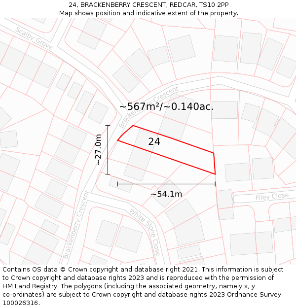 24, BRACKENBERRY CRESCENT, REDCAR, TS10 2PP: Plot and title map